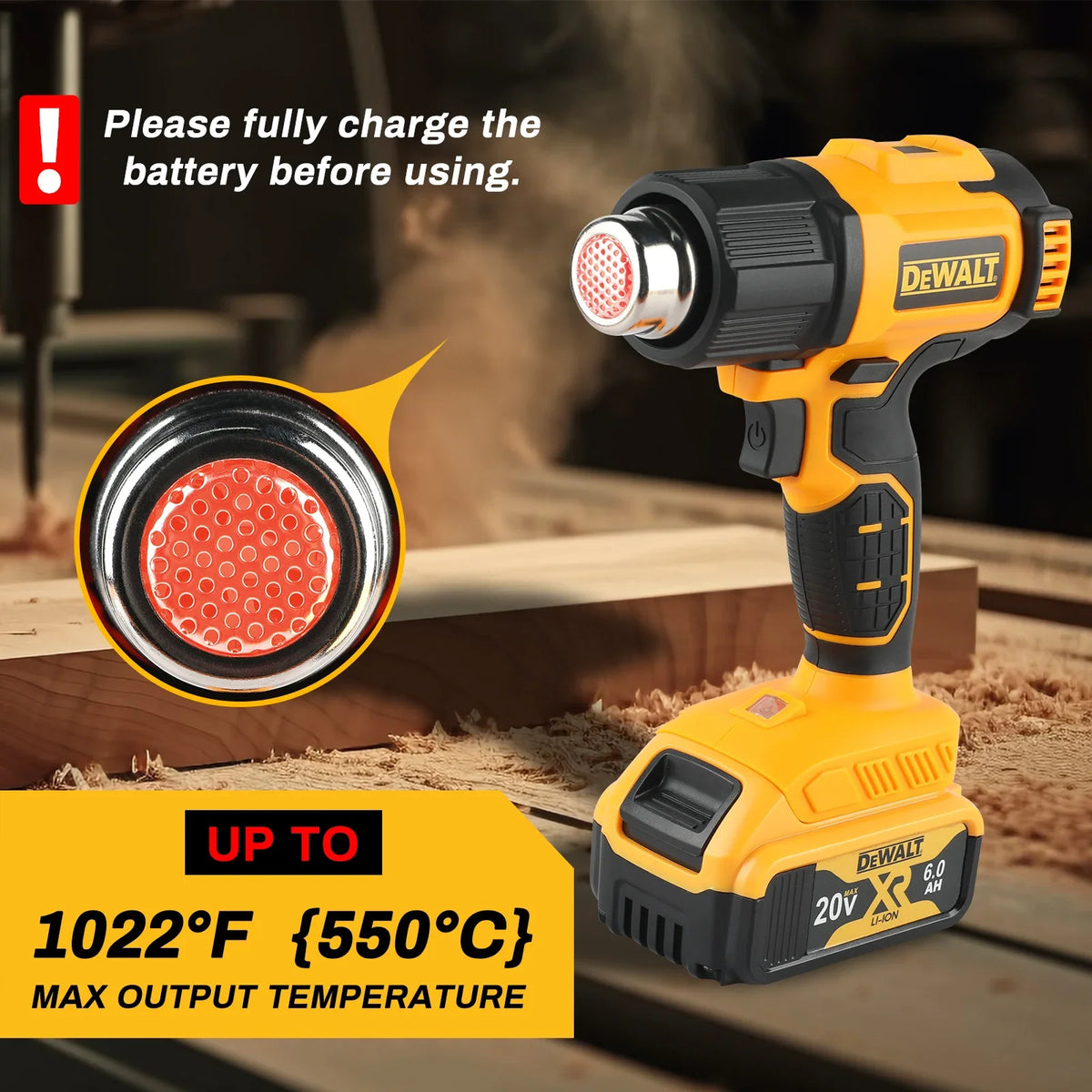 DEWALT 18V 21V Heat Gun Shrink Wrapping Tool Cordless Hot Air Gun Electric Air Dryer Soldering Thermal Blower For dewalt battery