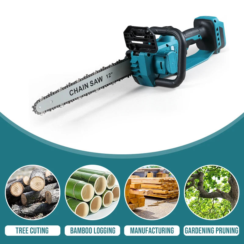 BABEQ 12 Inch Brushless Cordless Electric Chain Saw 6600W 20000RPM Auto Oiler For Makita 18V Battery Pin Garden Woodworking Tool
