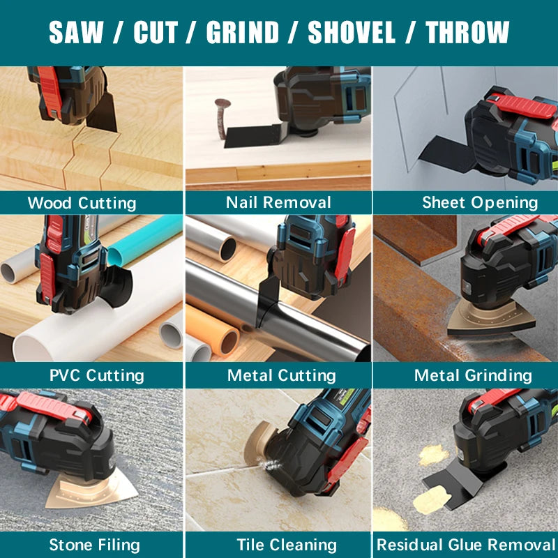 Cordless Oscillating Multi Function Tool Electric Saw With Trimmer /Shovel/Cutting Woodworking Speed Tool Kit for Makita Battery