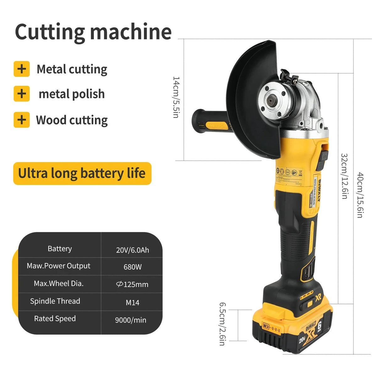 DEWALT DCG405NT 125mm Flat Head Angle Grinder 20V Max Brushless Cordless Lithium Cutting Grinding Machine, Bare Tool Only