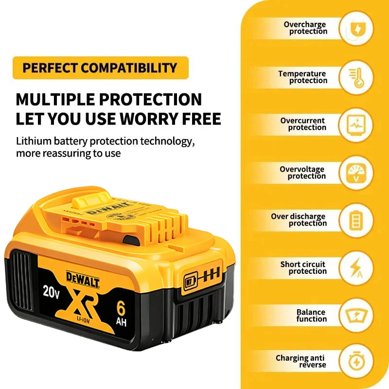 Original Dewalt 20V 6.0Ah Battery Lithium Ion DCB206 Replacement Battery Power Tool Battery Charger Combo DCB184 DCB200 DCB205