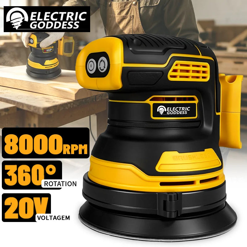 Electric Goddess 8000RPM Random Orbit Sander Home DIY Carpenter Strong Dust Collection Polisher For Dewalt 20V Battery Pin