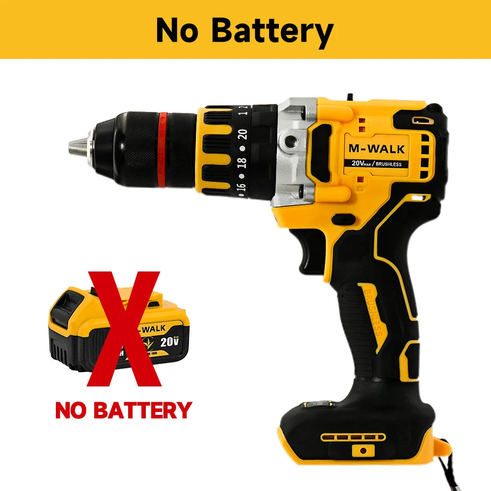M-WALK DCD791 Brushless Electric Drill 13mm Cordless Screwdriver Rechargeable Impact Driver Tools For Dewalt 18/20V Battery Pins