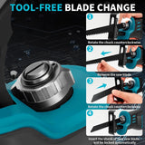 Cordless Brushless Reciprocating Saw Wood Metal PVC Pipe Cutting Power Tool With 4pcs Saw Blades For Makita 18V Battery