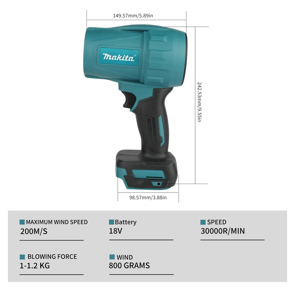 Makita 18V 30000RPM Electric Air Blower Powerful Turbo Rechargeable Car Cleaner Bare Unit High Air Velocity