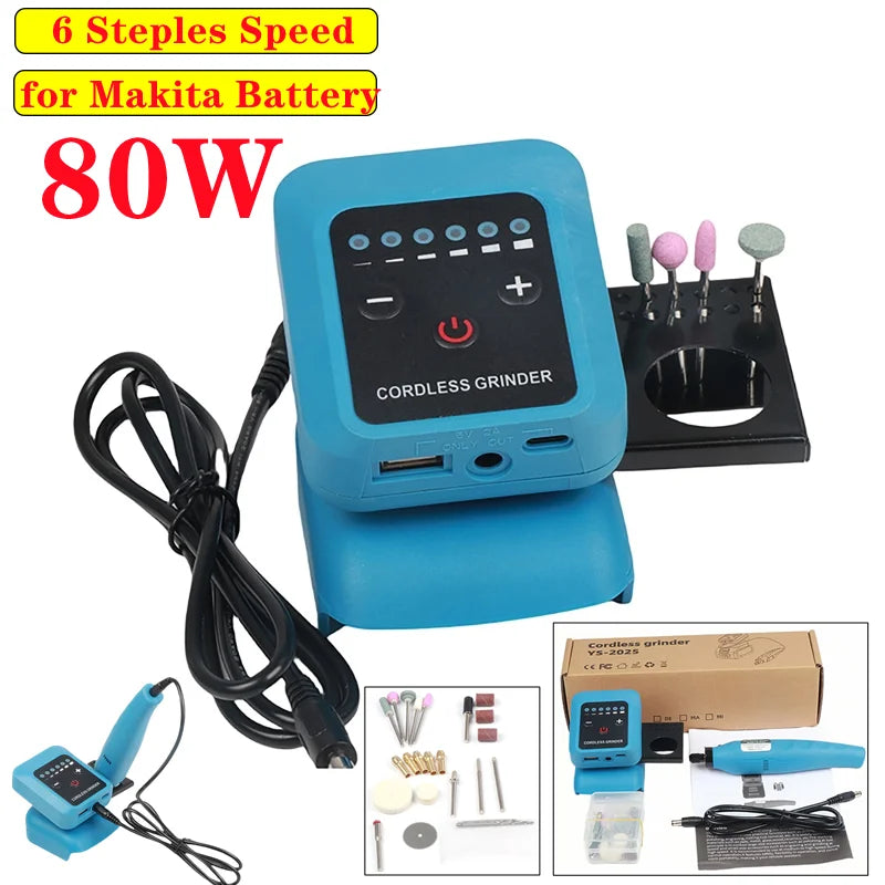 80W Electric Grinder Mini Electric Grinder 18000r/min Home DIY For 18V-21V Makita Lithium Battery Reverse Steples Speed Adjust