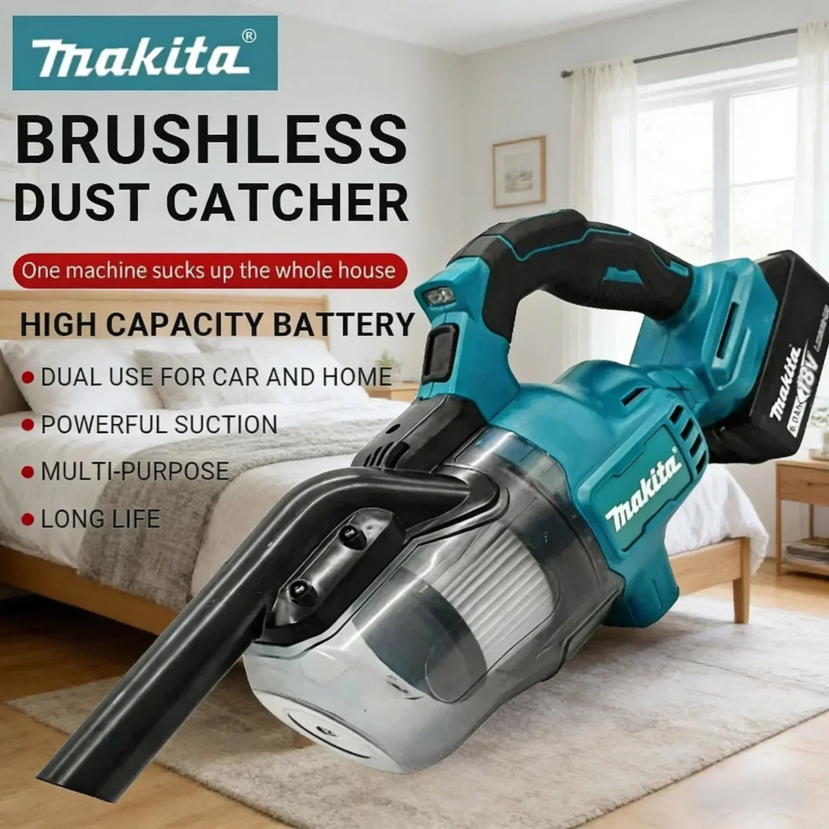 Makita 18V LXT Cordless Vacuum Cleaner Hand Held Unit With Integrated LED Light For Sofa Carpet And Indoor Household Cleaning