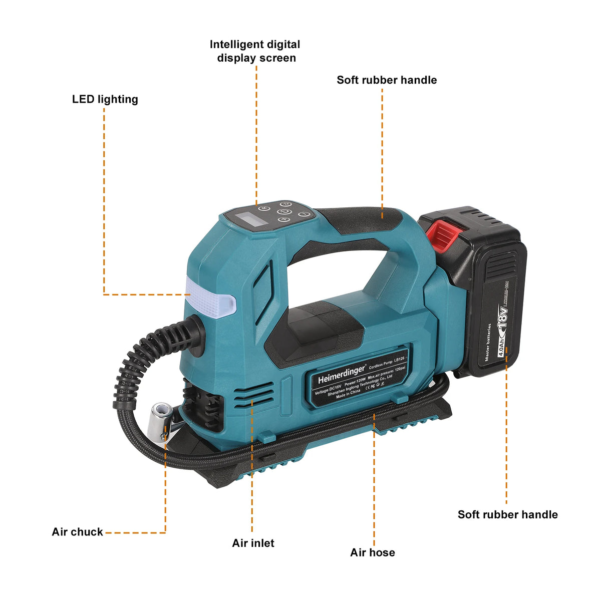 18V Cordless Air Pump For Car Bicycle Tires Balls Portable Car Tire Inflator Air Compressor For Makita 18V Battery, No battery