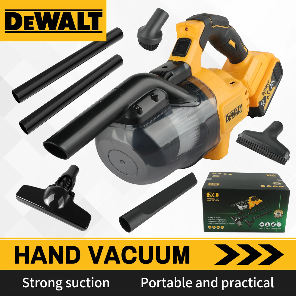 DEWALT dcv501 20V Cordless Vacuum Cleaner 18V powerful, LED Lighting, 0.7L Large Dust Cup,for Home and Car Interior Cleaning