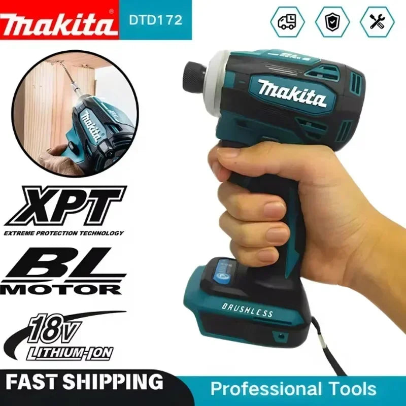 Makita DTD172 18V Brushless Cordless Impact Driver Electric Drill Power Tool For Assembling Metal Shelving In Warehouse Setup
