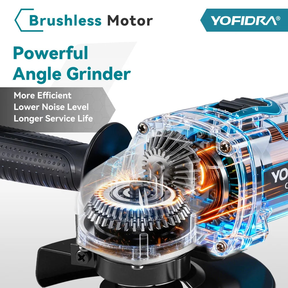 YOFIDRA 3000W 125MM Brushless Electric Angle Grinder M14 Grinder Polishing Cutting Machine Power Tool For Makita Battery Pin