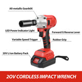 1000N.m Cordless Impact Wrench Brushless 20V 1/2 inch Power Tool Sets High Torque 2x1500MAh Batteries for Car Truck Tires Home