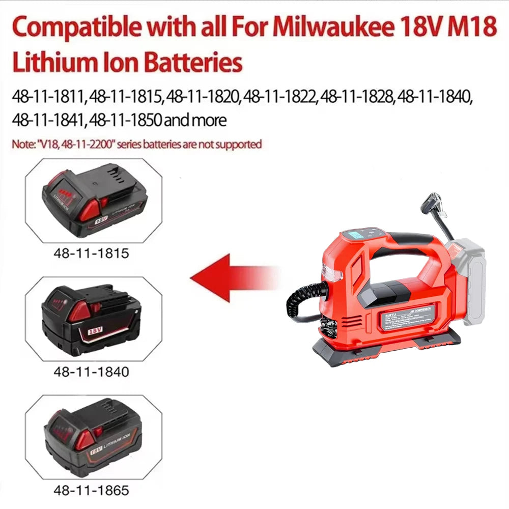 Electric Air Pump Powered Inflator Cordless Car Tire Air Compressor Inflatable Pump Fit Makita/Dewalt/Milwaukee 18V No Battery