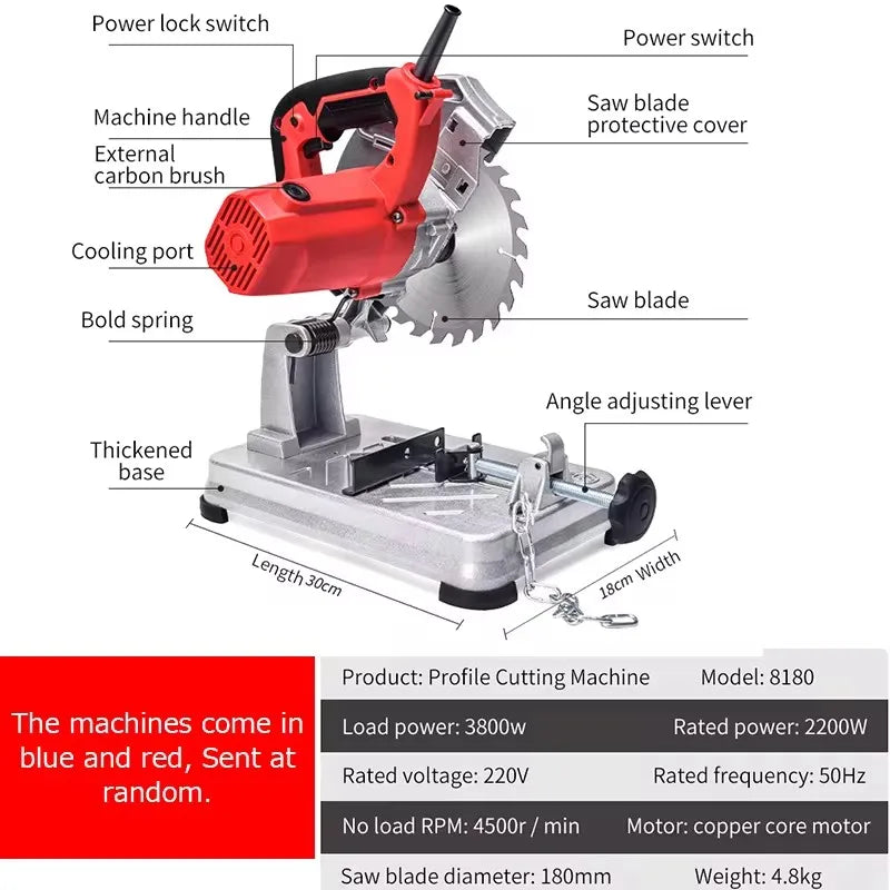 185mm Portable Cut Off Saw Mini Benchtop Cutting Machine All Copper Motor Precision Dial Multi-Angle Metal Wood Profile Cutter