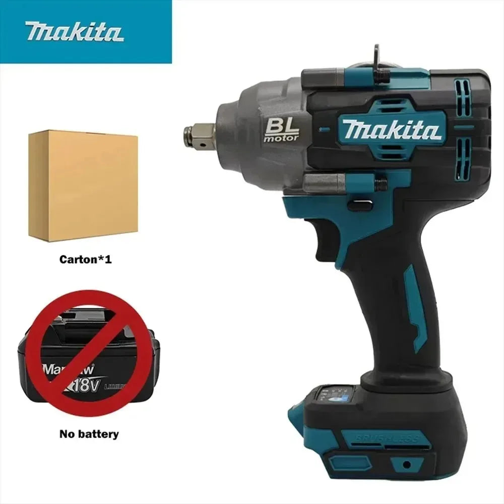 Makita 1000Nm High Torque 18V Cordless Brushless Wrench Wireless Impact Tool for Car Tire Repair, Compatible with Makita Battery