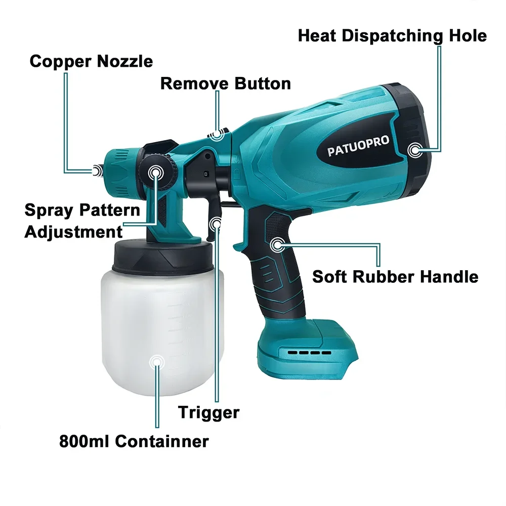 Cordless Electric Spray Gun HVLP Paint Sprayer Auto Furniture Wall Steel Coating Airbrush For Makita 18V Battery(No Battery)