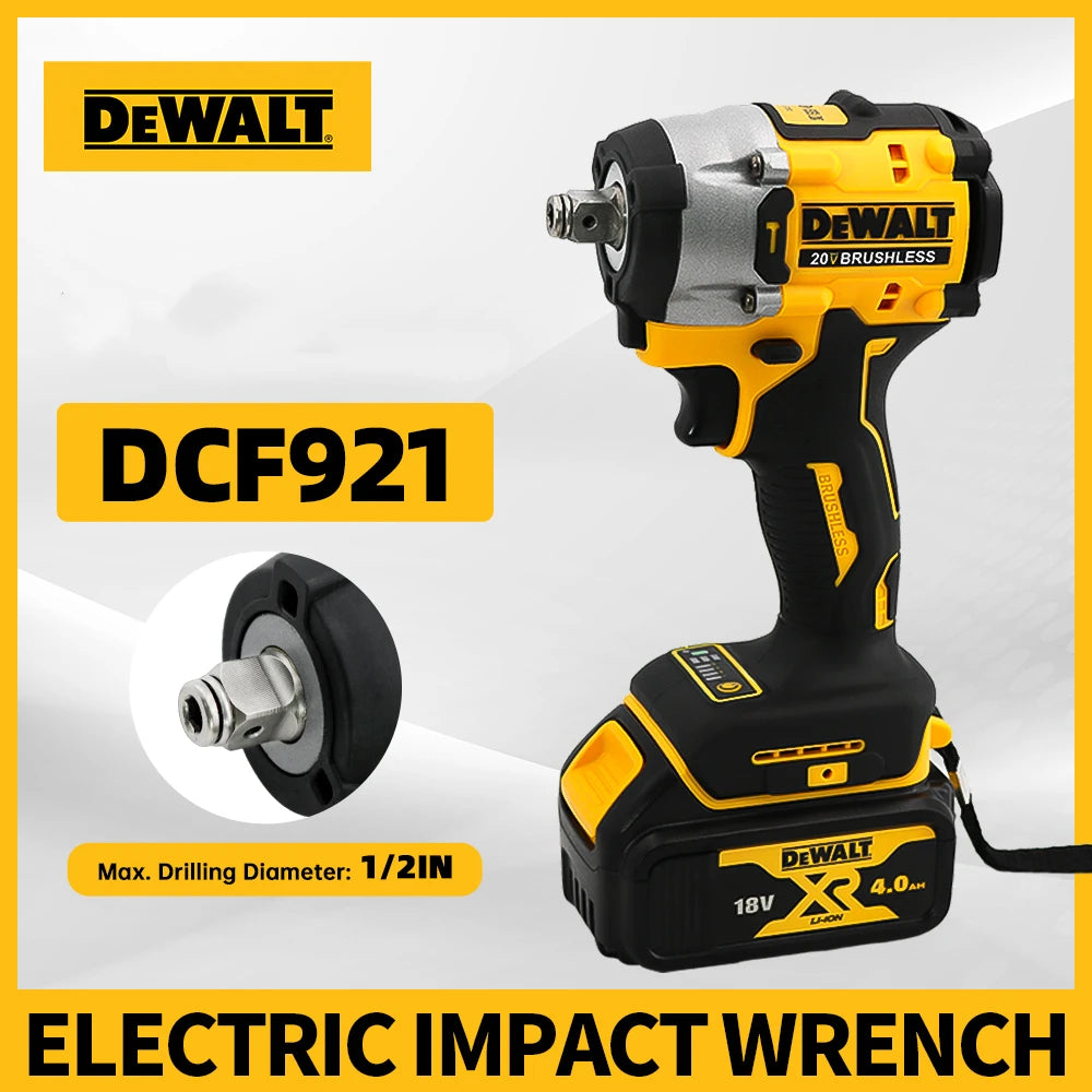 Dewalt DCF921 Cordless Electric Brushless Impact Wrench High Torque LED Light Lightweight Professional Power Tool