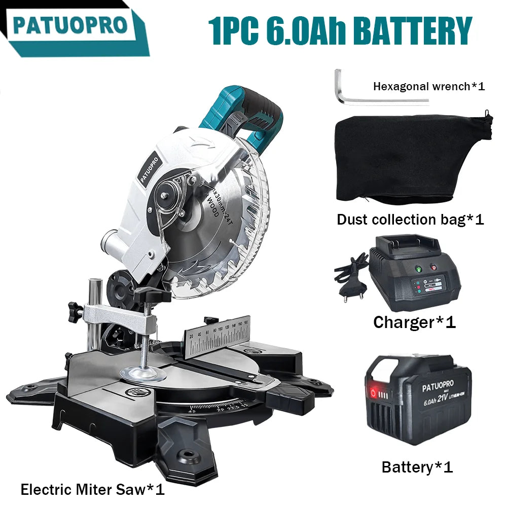 PATUOPRO 8 Inch Brushless Miter Saw Single Bevel 45° Compact Electric Saw Wood Aluminum Cutter Power Tool For Makita 18V Battery