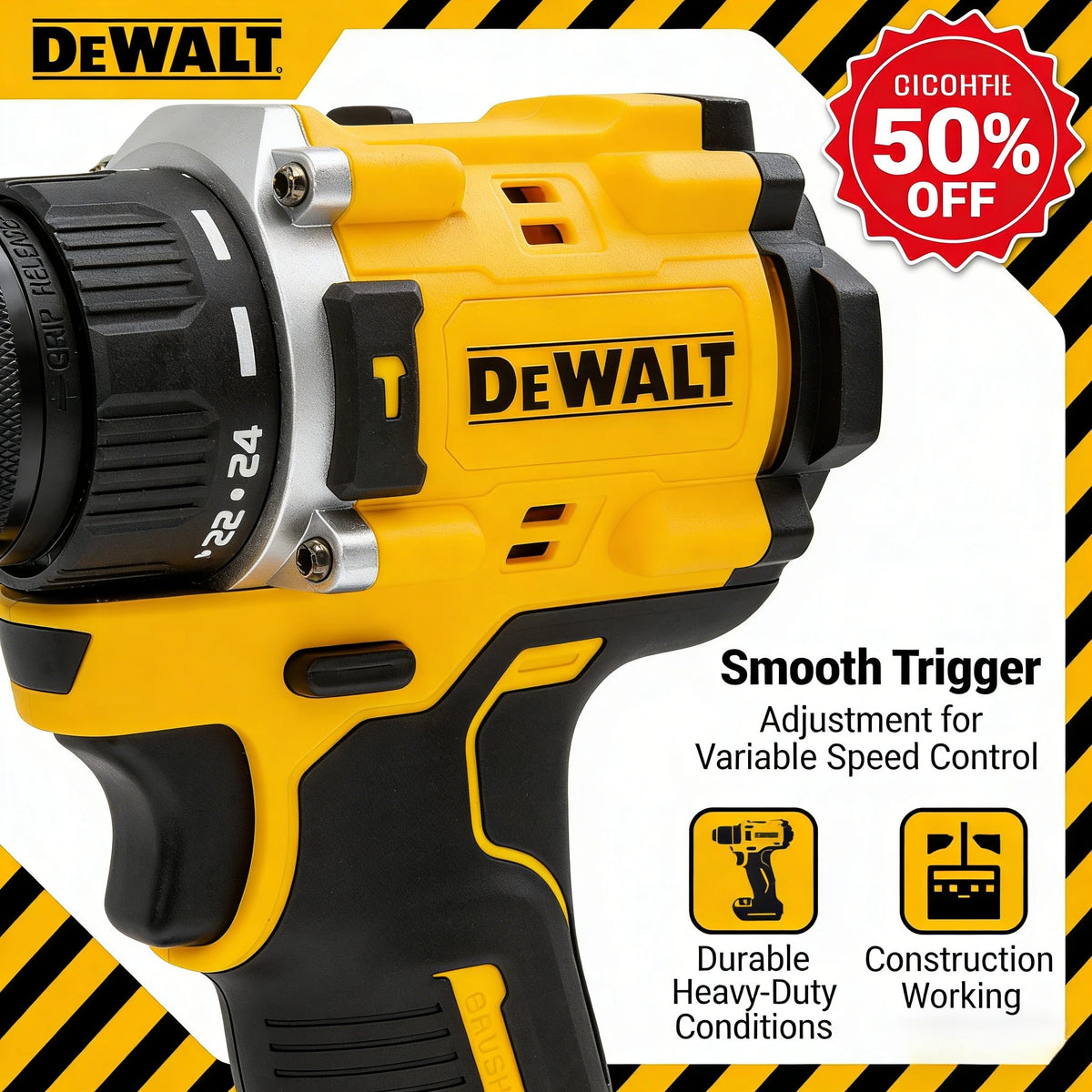 DEWALT DCD805 Cordless Drill with Brushless Motor, 20V MAX Long-Lasting Build Drill for Home Improvement & Jobsite Projects