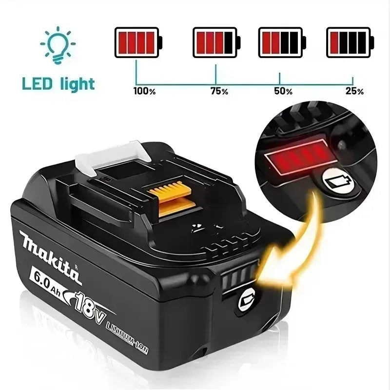 Makita 18V High‑Capacity 6.0Ah Lithium‑ion Battery Fit BL1860B BL1850B BL1840 BL1830 BL1815 Cordless Power Drill Battery Pack