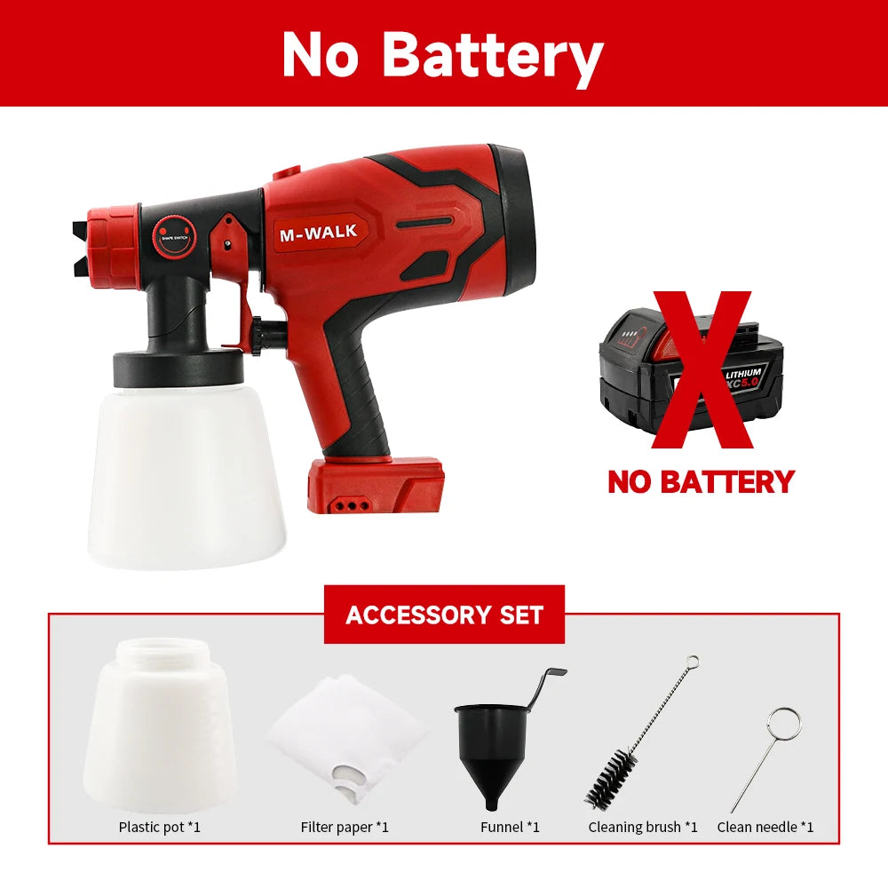 Professional Electric Spray Gun Household Rechargeable Cordless Automotive Paint Guns Power Tools For Milwaukee 18V Battery Pins