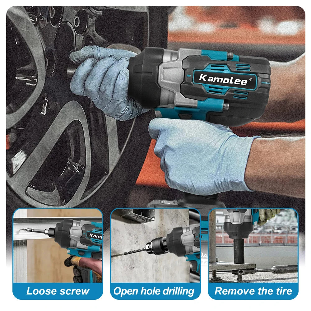 Kamolee 3100NM Wireless Charging High Torque Wrench 1/2 Inch Repair Electric Impact Wrench is compatible with Makita 18V battery