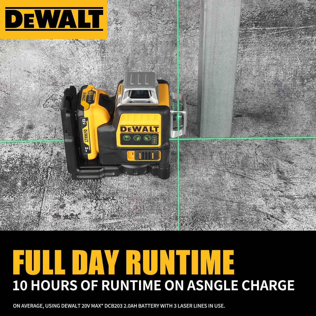 DEWALT DW089LG 12 Lines Green Laser Level 12V Cordless 3x360° with Magnetic Mount for Outdoor Leveling Tasks