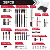 Geinxurn 38Pcs Tools Set Packaged, Socket and Bit Holder, S2 Screwdriver Bits, Nut Driver, Mini Wrech, Quick Change Adapter for