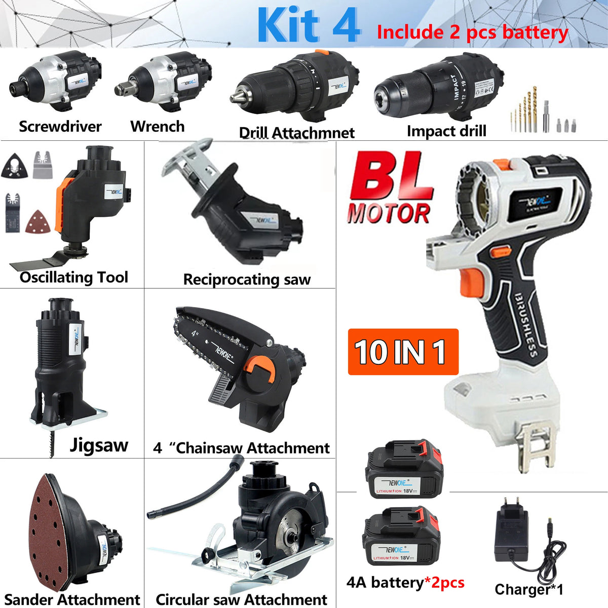 18V Brushless 2/5/10/12-in-1 Multi tool Chainsaw Drill reciprocating/circular saw oscillating tool combo