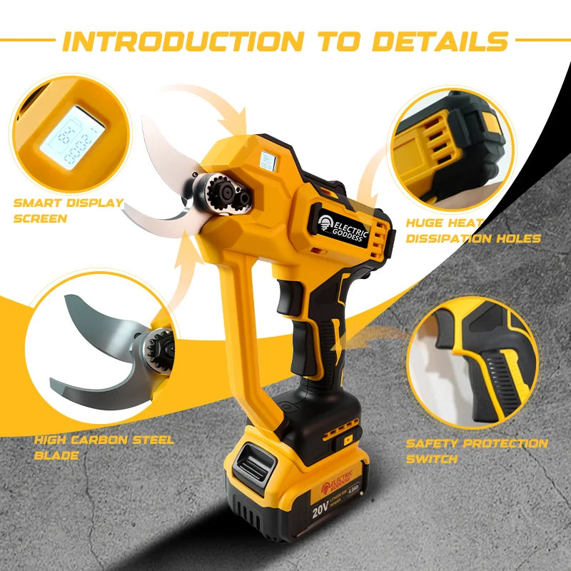 Electric Goddess Brushless 50mm Electric Scissors Cordless Fruit Tree Garden Electric Pruning Shear For Dewalt 20V Battery Pin ﻿
