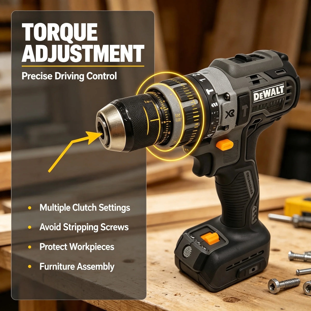 DCD791 DEWALT Compact Brushless Cordless Drill Driver, Multifunctional Rechargeable Screwdriver for Household Use