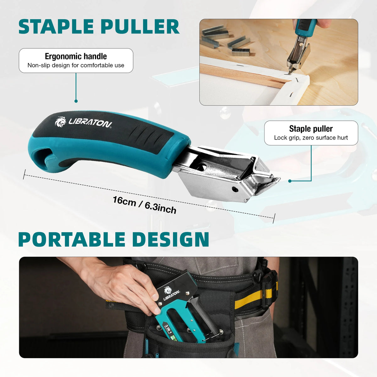 LIBRATON Upholstery 3 in 1 Staple Gun Heavy Duty with 1500 Staples T50, T25, JT21, Manual Stapler Gun & Remover Kit for Wood DIY