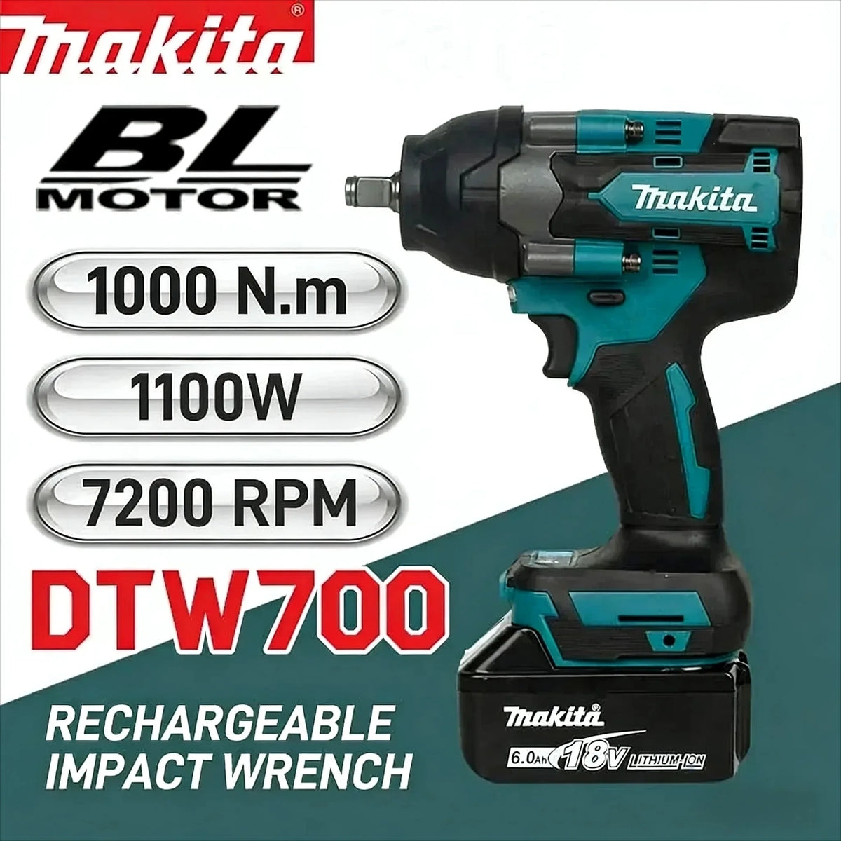Makita DTW700 18V Cordless Impact Wrench Brushless Motor 700Nm 1000Nm Nut Busting 1/2 Inch 4 Speed with XPT and Auto Stop