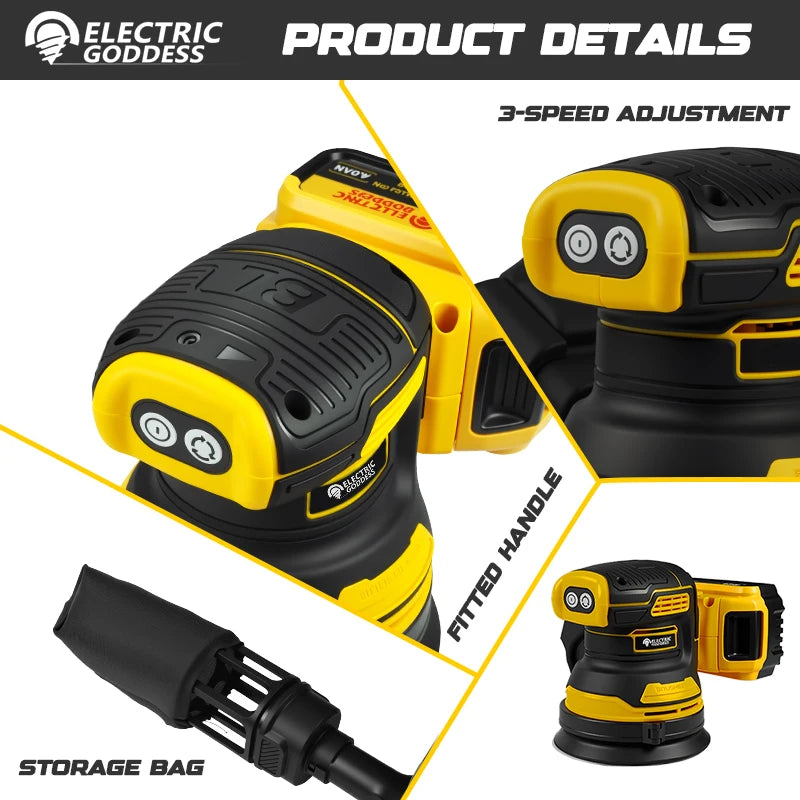 Electric Goddess 8000RPM Random Orbit Sander Home DIY Carpenter Strong Dust Collection Polisher For Dewalt 20V Battery Pin
