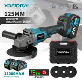 YOFIDRA 125mm Brushless Angle Grinder 3 Gears Cordless Grinding Machine Cutting Woodworking Power Tool For Makita Battery Pin