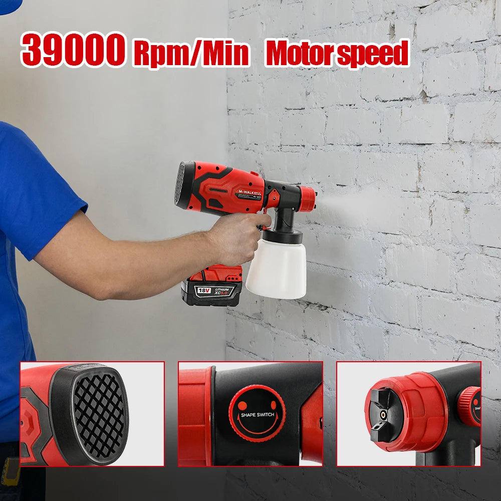 Professional Electric Spray Gun Household Rechargeable Cordless Automotive Paint Guns Power Tools For Milwaukee 18V Battery Pins
