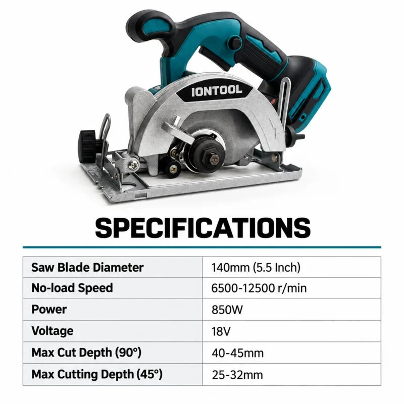 IONTOOL 850W 6500-12500RPM Cordless Circular Saw 5.5 Inch Tool Only for Workshop Wood Cutting and Material Trimming