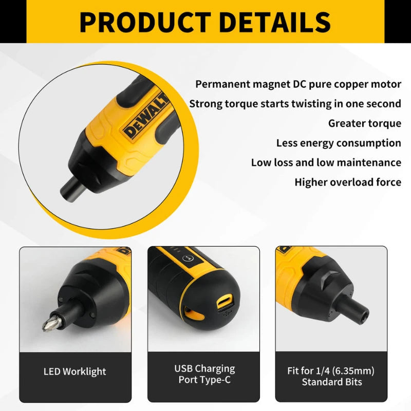DEWALT Cordless Electric Screwdriver HT422 3.6V 5N.m Torque 1/4" Hex Chuck 1300mAh Li-ion Battery Rechargeable For HomeDIYRepair