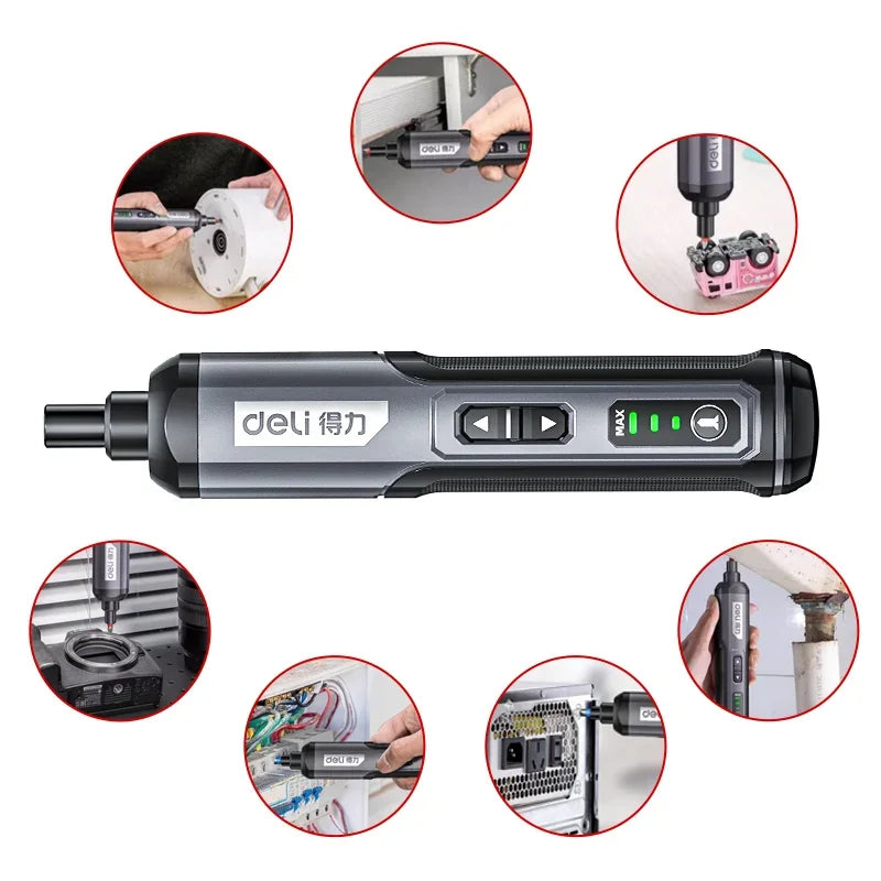 DELI-Mini Electric Screwdriver Set, Multi-function Disassembly, Torque Repair Tools Kit, Household Cordless Power Drill Tools