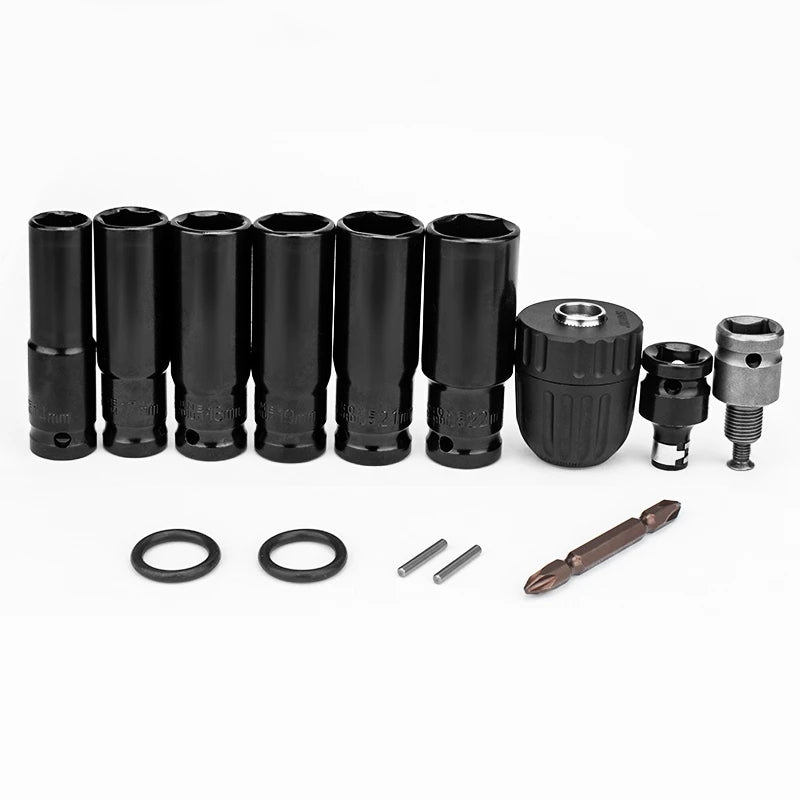 Gisam 14Pcs Electric Impact Wrench Hexs Socket Adapter Kit Drill Chuck Drive Adapter Set for Electric Drill Wrench Screwdrivers