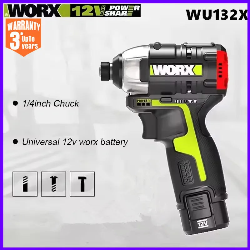 WORX WU132X WU132 Cordless Impact Screwdriver 320W 160Nm 12v 3600rpm Brushless Motor Adjust Torque Univeral Battery Power Tool