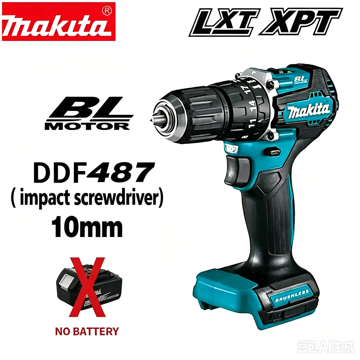 Makita 18V Li-ion Battery New Makita DDF487 10mm Brushless Hammer Drill 40N.m 2 Speed Cordless Impact Screwdriver Household Tool