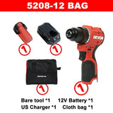 Devon 5208 5209 12V Cordless Electric Drill Brushless Motor 50Nm 1700rpm Dual Speed Torque Adjustable