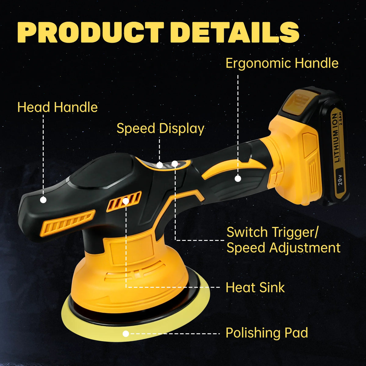 Cordless Car Buffer Polisher For Dewalt 20V Battery 8-Speeds Car Polishing For Car Detailing/Polishing/Waxing/Scratch Removing