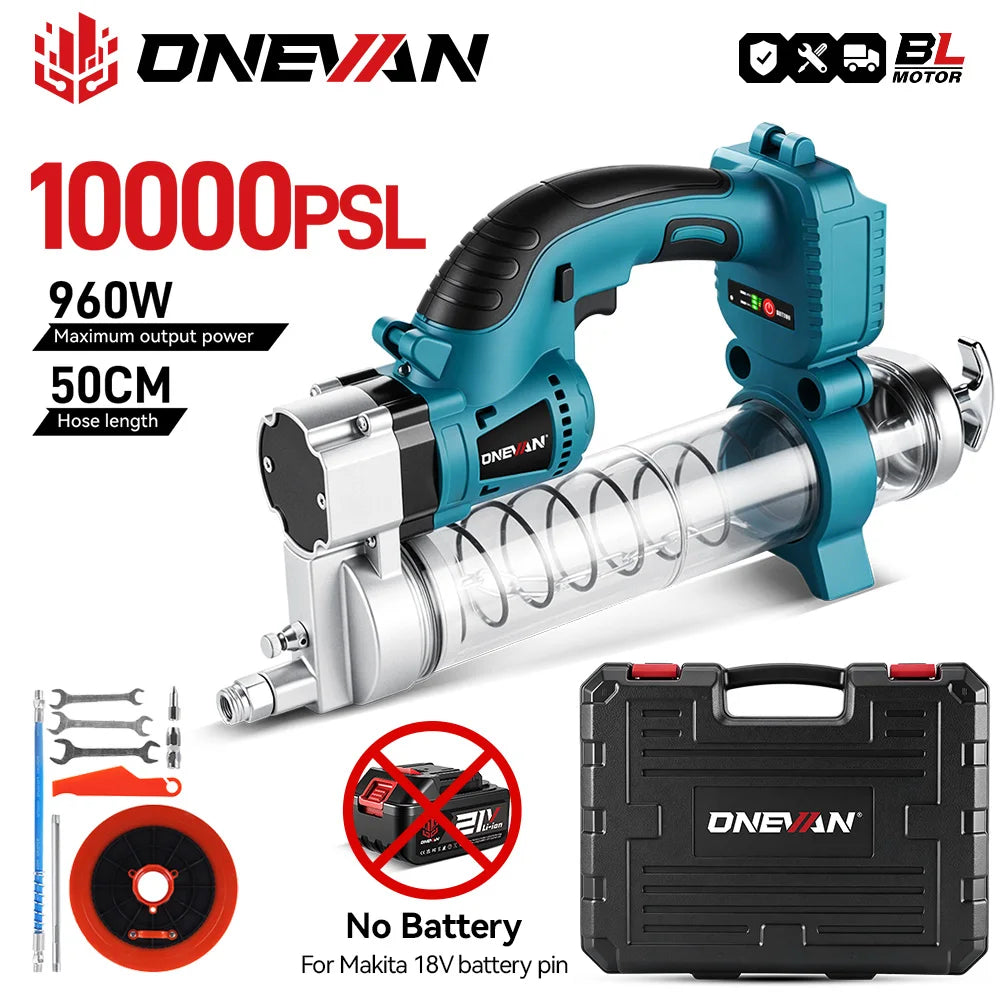 ONEVAN 10000PSL High Pressure Electric Grease Machine Cordless Rechargeable Car Lubricating Oil Tool For Makita Battery Pin