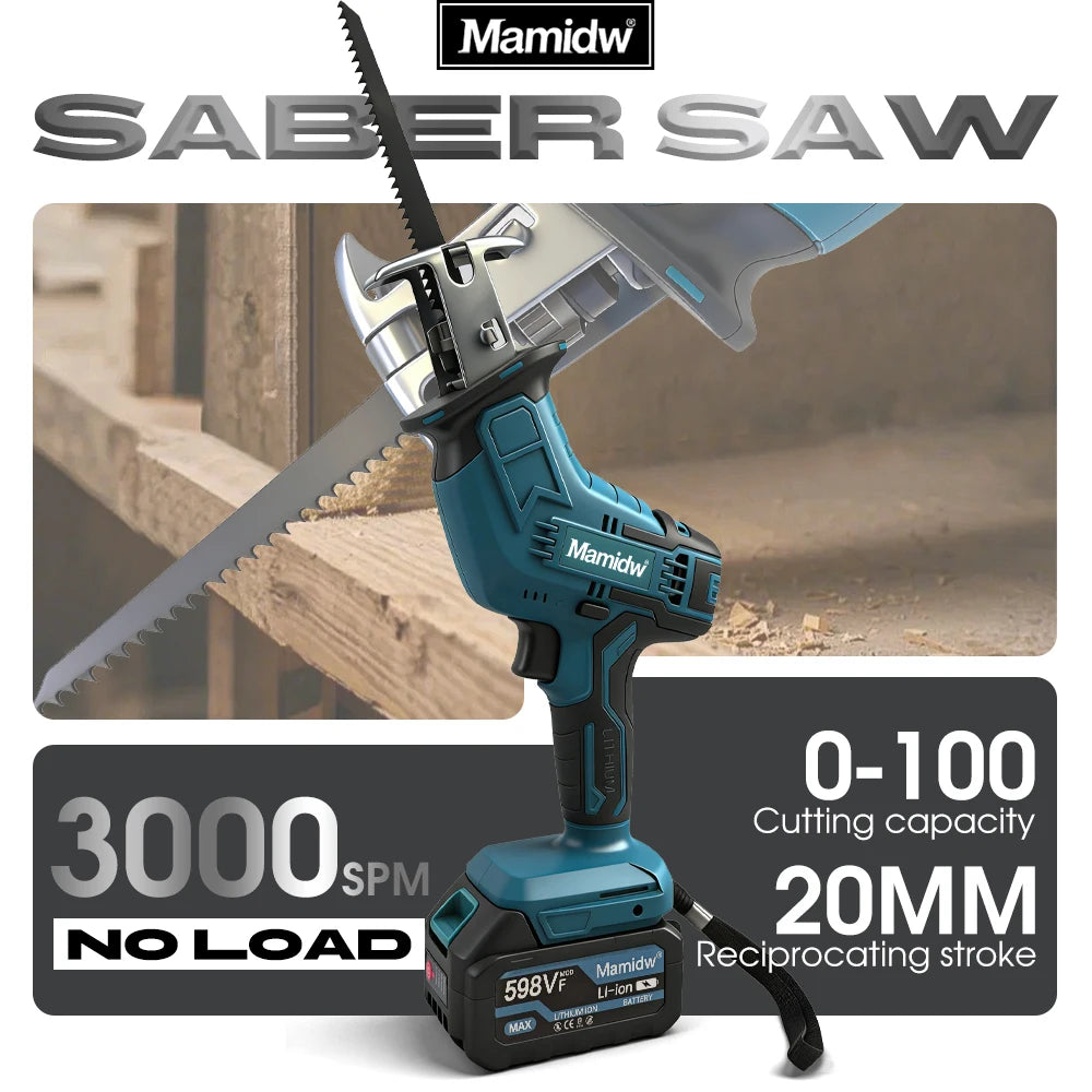 Mamidw cordless brushless reciprocating saw, comes with 4 blades, compact one-handed reciprocating saw, for Makita 18v Battery