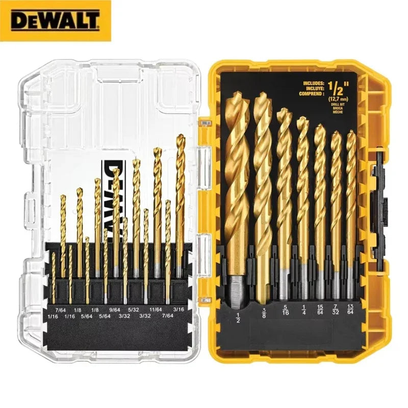 Original DEWALT DW1361 Titanium Twist Drill Bit Set Woodworking Metal HSS High Speed Steel Drill Bits 21Pcs Tool Attachments