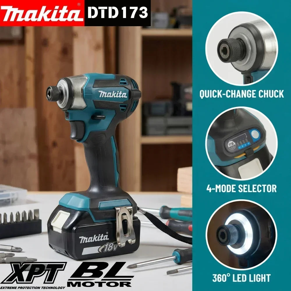 Makita 18V Brushless Bare Unit DTD173 Impact Driver T Mode LED For Driving Lag Screws During Backyard Pergola Frame Assembly