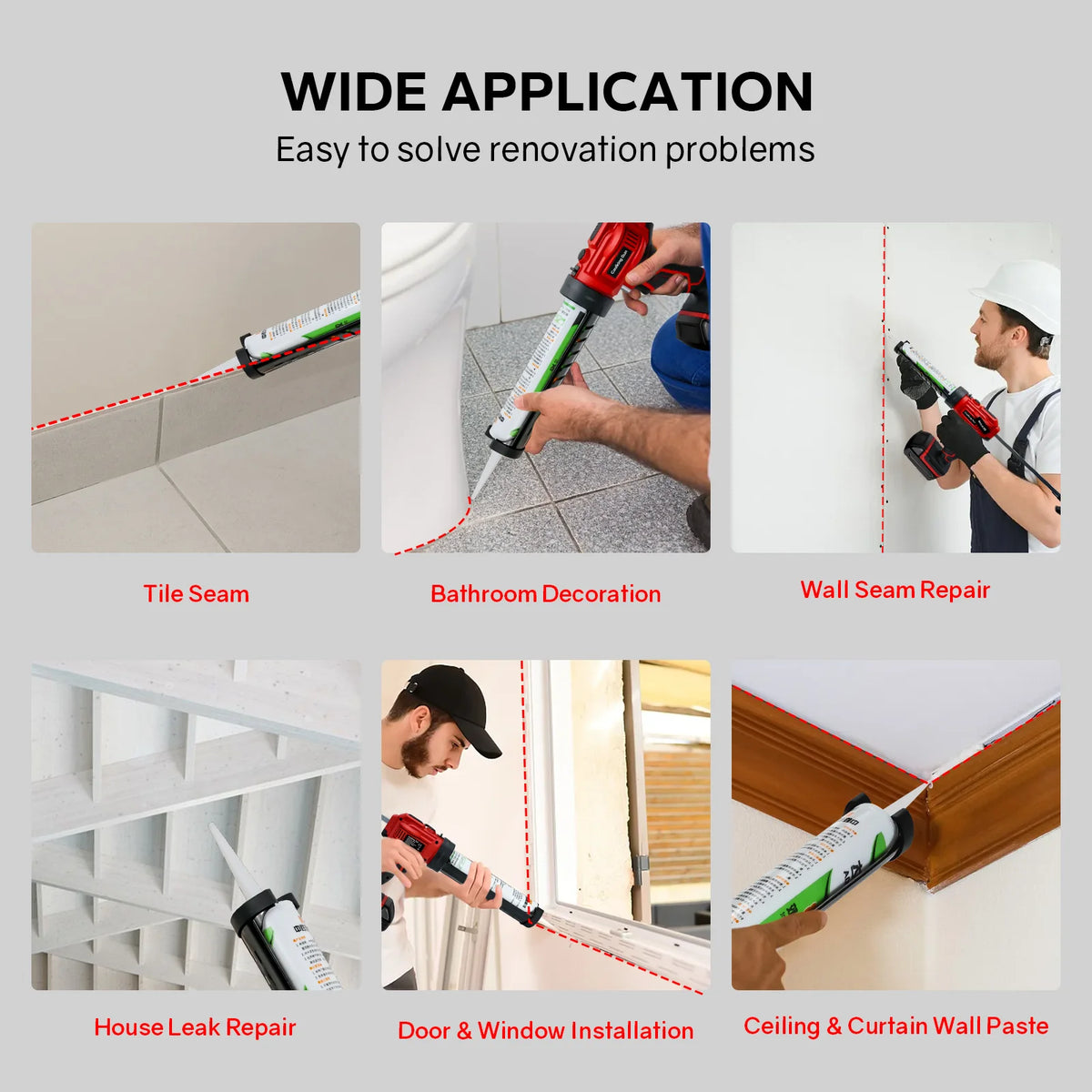 Cordless Caulking Gun 10Oz/300ml Electric Silicone Gun 4 Adjustable Speeds with LED Light for Milwaukee 18V Battery (No Battery)