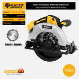 5000rpm 7inch Cordless Yellow Circular Saw Brushless Motor Multi-angle Cutting Woodworking Power Tool for Dewalt 20v Battery Pin